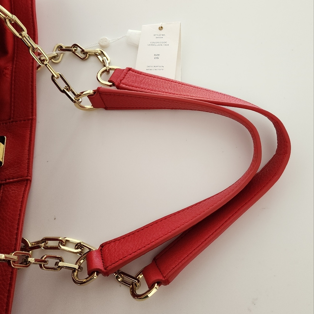 NWT Tory Burch Mercer Leather Tote In Vermillion Red - Picture 5 of 11